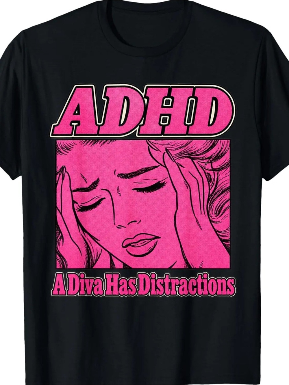 Gildan Black Tee with Pink ADHD Graphic, Gift For Her, For Him